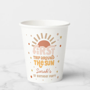 First Trip Around The Sun Retro Boho 1st Birthday Paper Cups