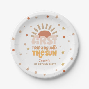 First Trip Around The Sun Retro Boho 1st Birthday Paper Plate