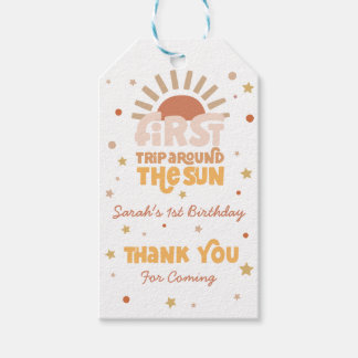 First Trip Around The Sun Retro Groovy Birthday Gift Tags