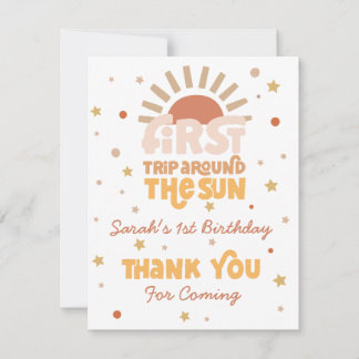 First Trip Around The Sun Retro Groovy Birthday Thank You Card
