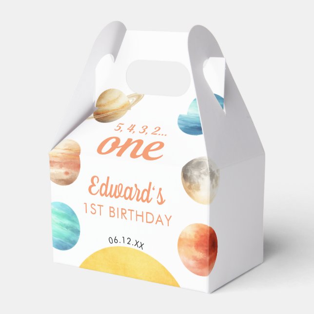 First Trip Around The Sun Space 1st Birthday Favour Box (Front Side)