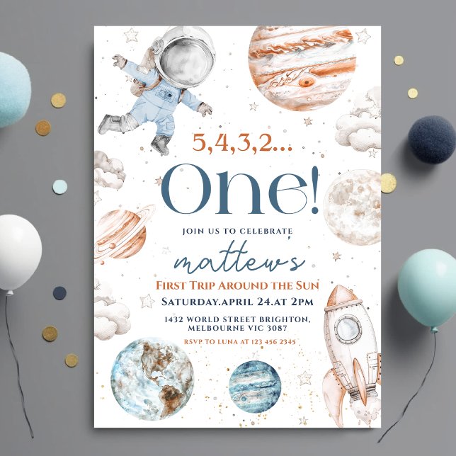 First Trip Around the Sun Space 1st Birthday  Invitation (Creator Uploaded)