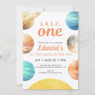 First Trip Around The Sun Space 1st Birthday Invitation