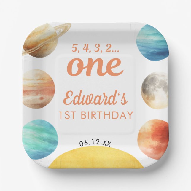 First Trip Around The Sun Space 1st Birthday Paper Plate (Front)