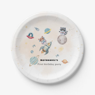 First Trip Around the Sun space animals Birthday Paper Plate