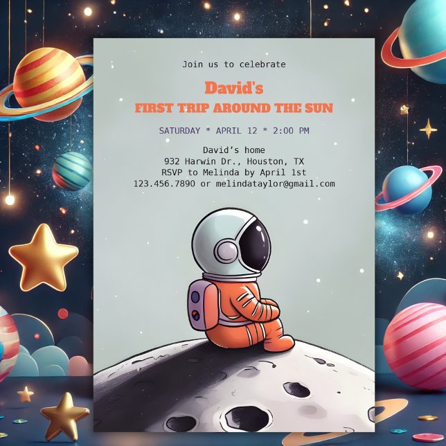 First Trip Around the Sun Space Astronaut Birthday Invitation (First Trip Around the Sun Space Astronaut Birthday Invitation)