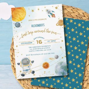 First Trip Around the Sun Space Birthday Invitation