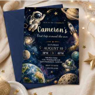 First Trip Around the Sun Space Birthday Invitation