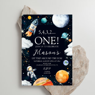 First Trip Around The Sun Space Birthday Invitation