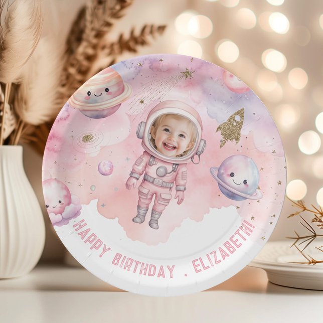 First trip around the sun Space Girl Astronaut Paper Plate (Creator Uploaded)