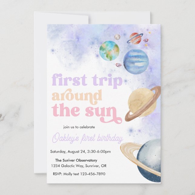 First Trip Around the Sun Space Invitation (Front)