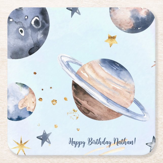 First Trip Around the Sun  Square Paper Coaster (Front)