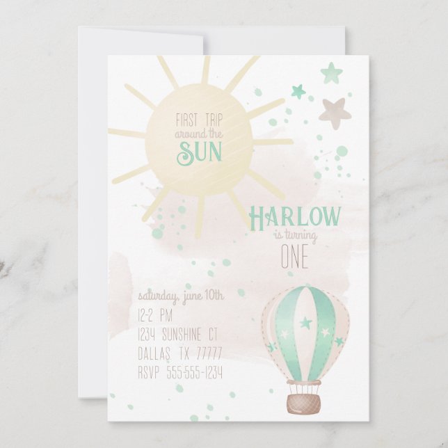 First Trip Around The Sun Stars First Birthday Invitation (Front)