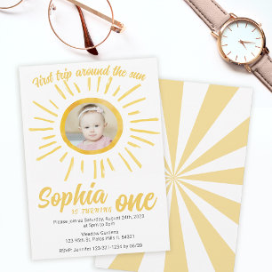 First trip around the sun sunshine birthday photo invitation
