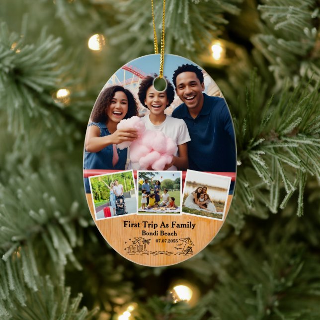 First Trip As Family keepsake & Custom 4 Photos Ceramic Tree Decoration (Tree)