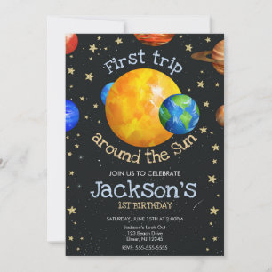 First Trip Outer Space 1st Birthday Boy Invitation