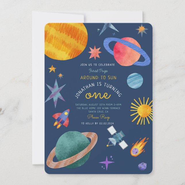 First trip Space Astronaut  One birthday Invitation (Front)