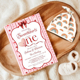 First Twin Birthday valentine baby birthday party Invitation