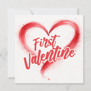 First Valentine Minimal red Heart Card