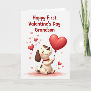 First Valentines Day Grandson Puppy Card