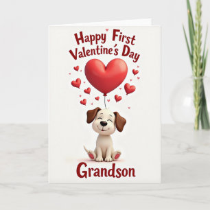 First Valentines Day Puppy Grandson Card