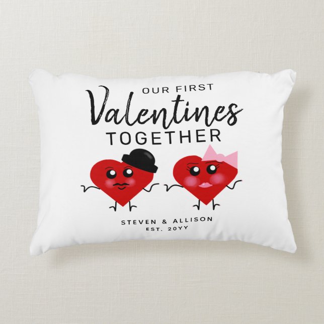 First Valentines Day Together Red Heart Girlfriend Decorative Cushion (Front)
