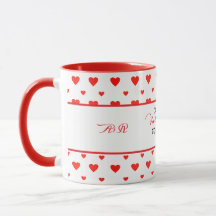 First Valentine's Day Together Red Hearts Monogram