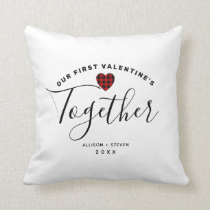First Valentine's Together Couples Heart Monogram Cushion
