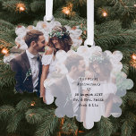 First Wedding Anniversary 2 Photos Paper Christmas Tree Decoration Card<br><div class="desc">Celebrate a joyful 1st wedding anniversary as Mr & Mrs with a custom 2 photo paper keepsake Christmas ornament. The wording on this template is simple to personalise and the pictures can be different or the same on front and back. (IMAGE PLACEMENT TIP: An easy way to position a photo...</div>