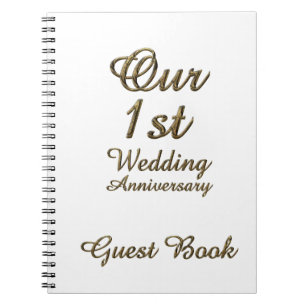 First Wedding Anniversary Guest Book Gold White
