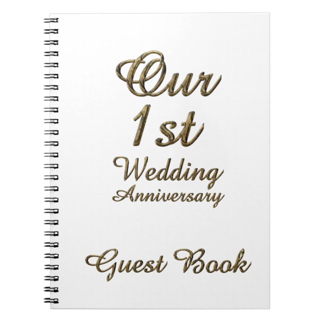 First Wedding Anniversary Guest Book Gold White (Front)