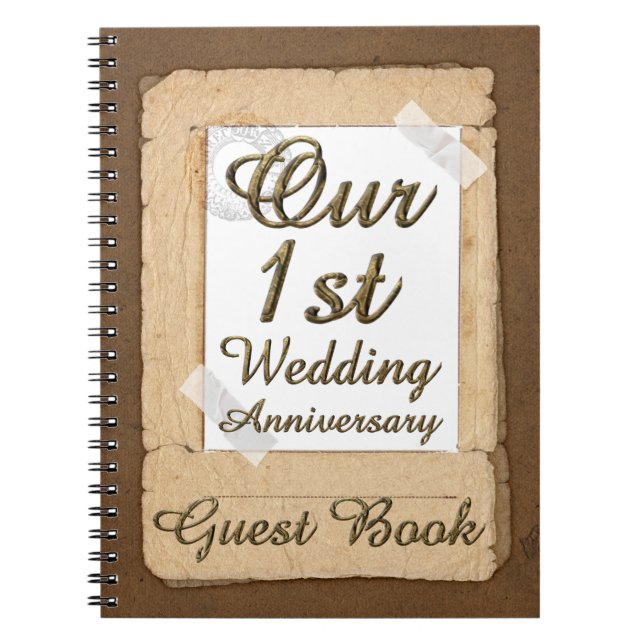 First Wedding Anniversary Guest Book Vintage Paper (Front)