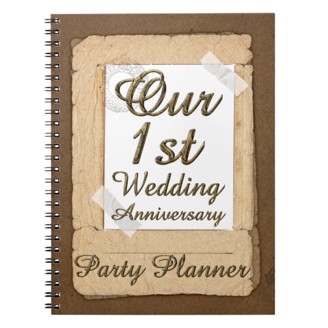 First Wedding Anniversary Party Planner Paper Spiral Notebook (Front)