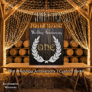 First Wedding Anniversary   Rustic Wood & Gold Invitation