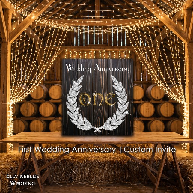 First Wedding Anniversary | Rustic Wood & Gold Invitation (Creator Uploaded)