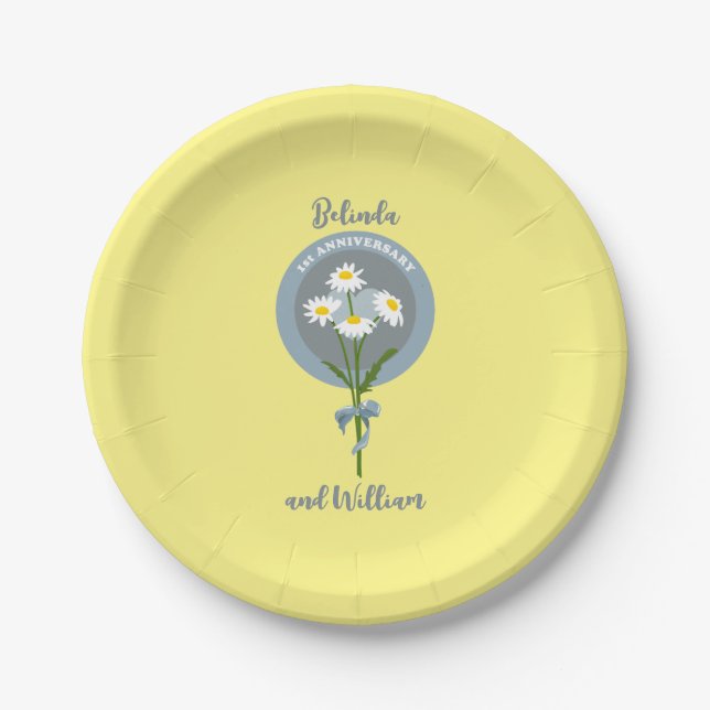 First wedding or engagement anniversary Daisies Paper Plate (Front)