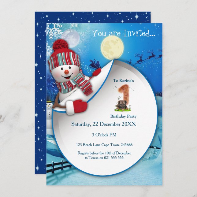 First Winter Holiday Birthday Party Invitation (Front/Back)