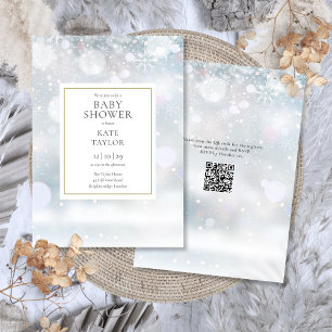 First Winter Snowflakes QR Code Baby Shower Invitation