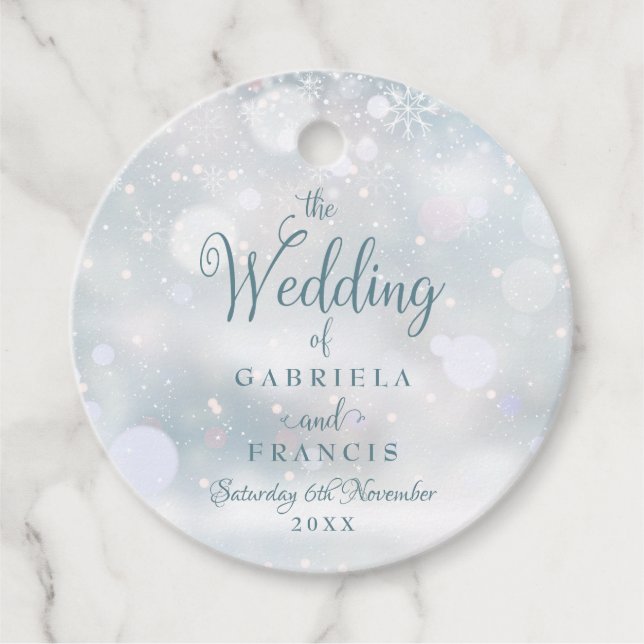 First Winter Snowflakes Wedding Favour Tags (Front)