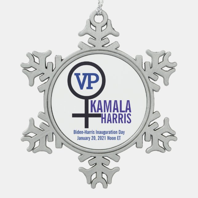First Woman Vice President Kamala Harris VP Snowflake Pewter Christmas Ornament (Front)