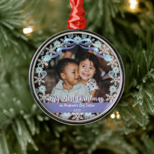 First Xmas Grandma Snowflakes Ribbon Light Blue Metal Tree Decoration