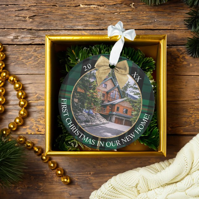 First XMax In Our New Home Green Plaid 2 Photo Ornament (First XMax In Our New Home Green Plaid 2 Photo Ornament)