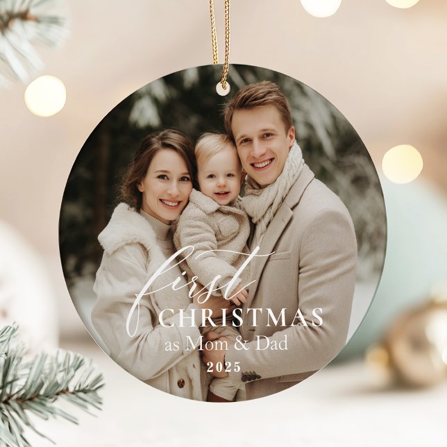 First Year as Mom & Dad Christmas Photo  Ceramic Tree Decoration (Creator Uploaded)