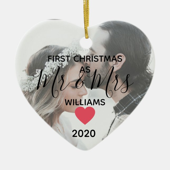 first year as Mr & Mrs happy couple photo Ceramic Tree Decoration (Front)