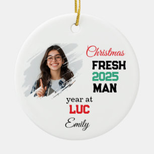 First Year At College Ornament, Custom Freshman Ceramic Tree Decoration