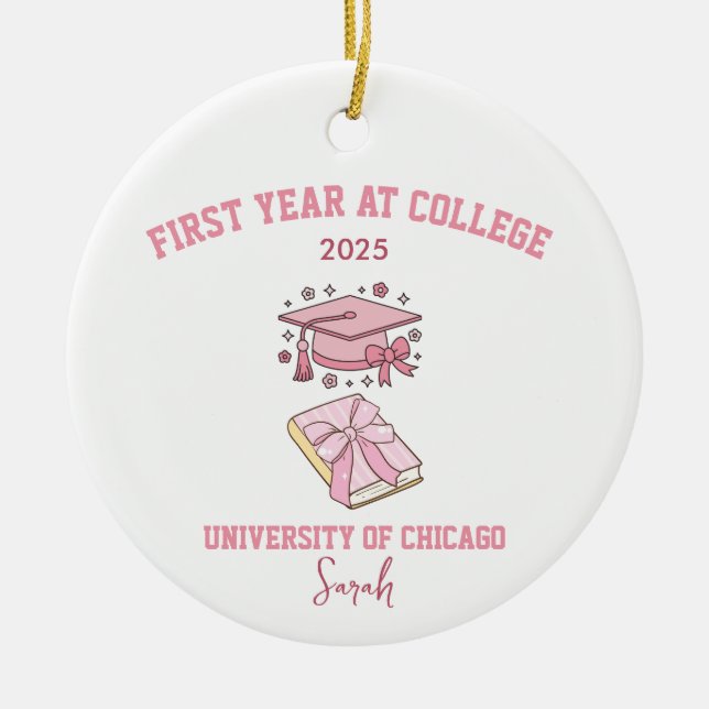 First Year at College, University & Year Ceramic Tree Decoration (Front)