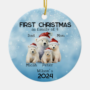 First Year Christmas as Family of 4 Polar Bear Ceramic Tree Decoration
