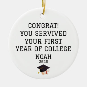 First Year College, Funny Student Survival gift Ceramic Tree Decoration