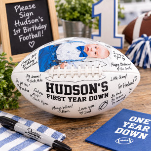 First Year Down 1st Birthday Signatures Football