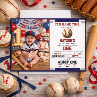 First Year Down Baseball 1st Birthday Party Invitation